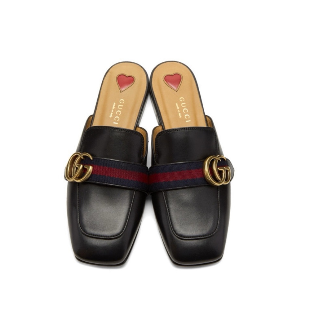 Gucci Double GG Logo Leather Mules